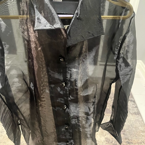 Nygard collection sheer black size 14 evening blouse with cuffs Beautiful sheer - Picture 14 of 16